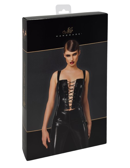 Corset en vinyle Dominae F379 - Noir Handmade